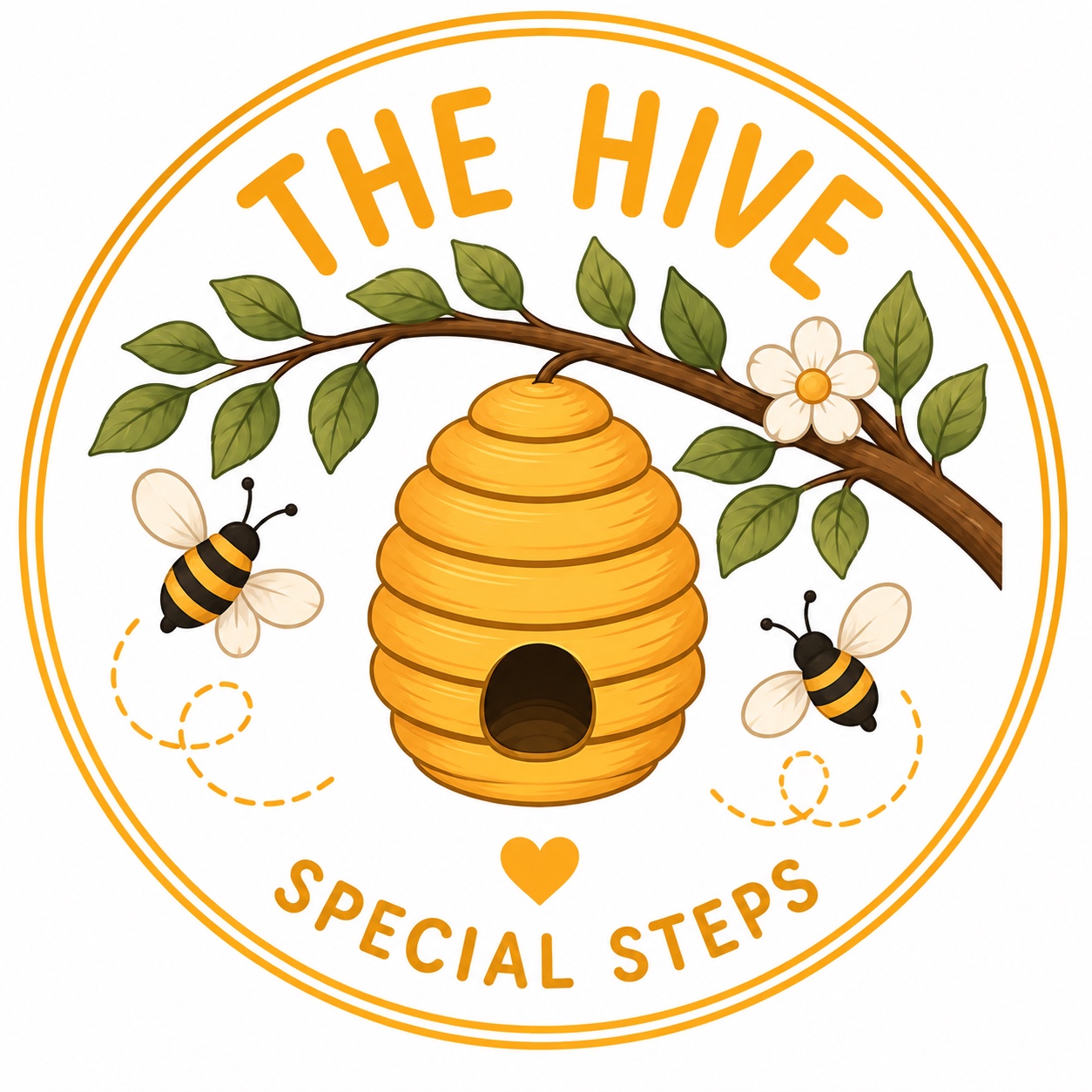 The Hive at Special Steps logo, featuring a golden beehive and bees