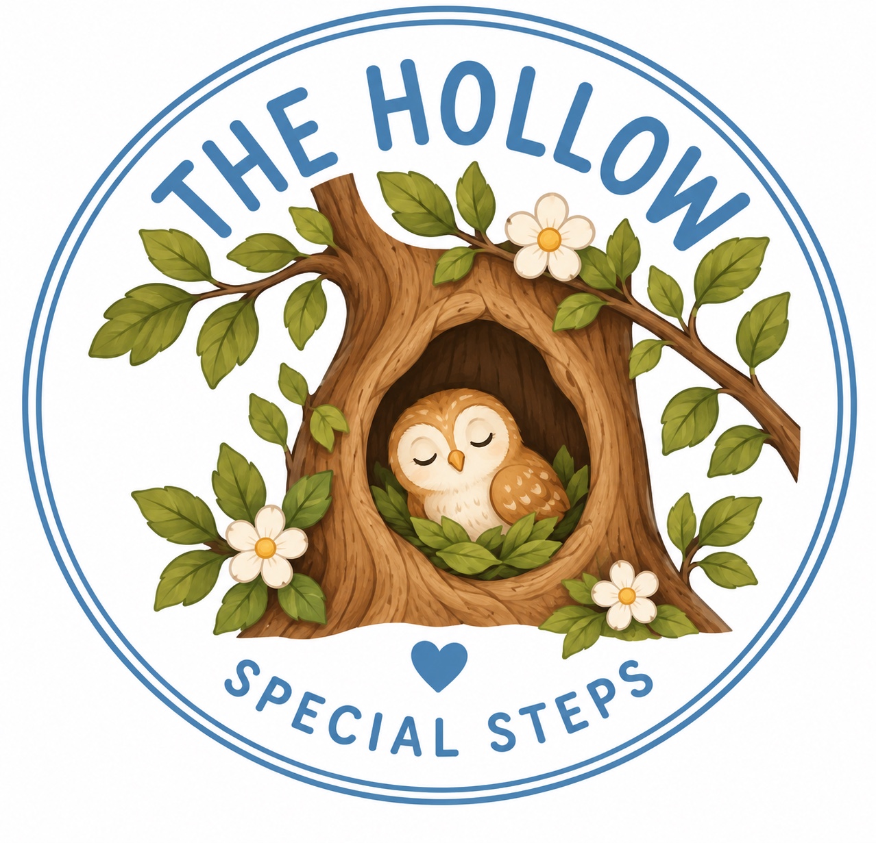 The Hollow at Special Steps logo, featuring an owl in a woodland tree hollow